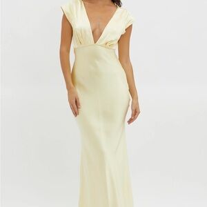 Selfie Leslie Cream Plunge Maxi Dress